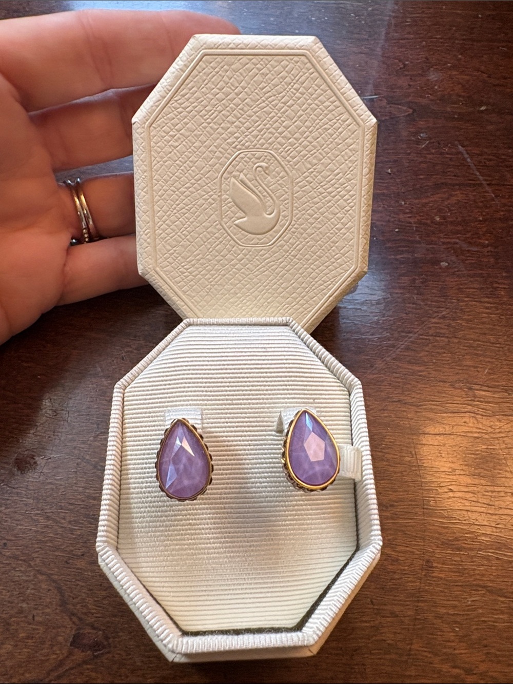 Swarovski Lavender Teardrop Earrings with Gold Accents